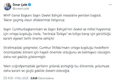 AK Parti'li Çelik'ten Bahçeli'ye 'geçmiş olsun' mesajı
