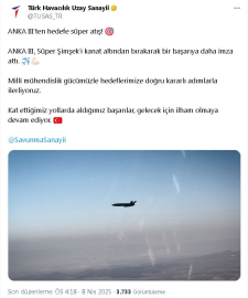 ANKA 3, Süper Şimşek füzesi ile hedefi vurdu