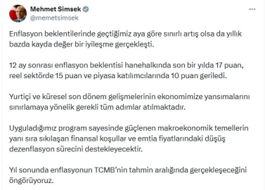 Bakan Şimşek'ten 'enflasyon' açıklaması
