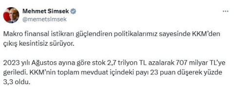Bakan Şimşek: KKM'den çıkış kesintisiz sürüyor