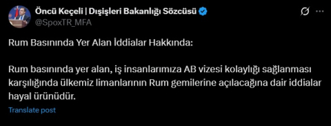 Dışişleri Sözcüsü Keçeli: Limanlarımızın Rum gemilerine açılacağı iddiaları hayal ürünüdür