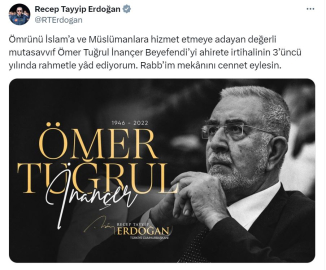 Cumhurbaşkanı Erdoğan, mutasavvıf İnançer'i andı