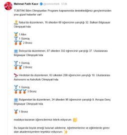 Bakan Kacır'dan, şampiyon öğrencilere tebrik