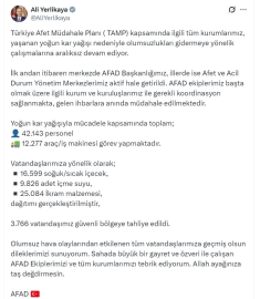 Bakan Yerlikaya: Yoğun kar nedeniyle 3 bin 766 kişi güvenli bölgeye tahliye edildi