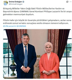 Emine Erdoğan, UNRWA Genel Komiseri Lazzarini ile görüştü