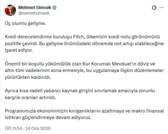 Bakan Şimşek: Fitch, ülkemizin kredi notu görünümünü pozitife çevirdi