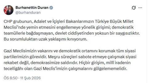 İletişim Başkanı Duran: CHP grubunun sorumluluktan uzak yaklaşımını kın��yorum