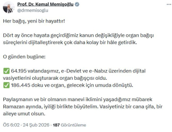 Bakan Memişoğlu: E-Devlet ve E-Nabız üzerinden 64 bin vatandaş organ bağışçısı oldu