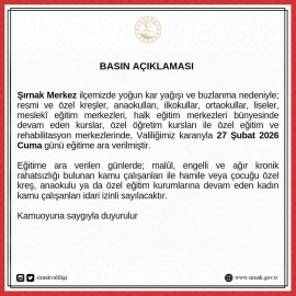 Şırnak’ta eğitime 1 gün ara