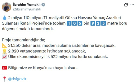 Göksu Havzası Yamaç Arazileri Sulaması Projesi’nde 105 bin metre boru döşendi