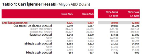 Ocak ayı cari açık verileri açıklandı