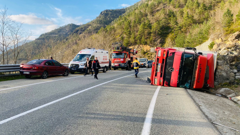 Artvin’den devrilen TIR'ın şoförü yaralandı