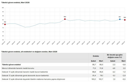 TÜİK: Tüketici güven endeksi martta geriledi