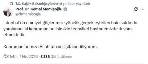 Bakan Memişoğlu: 2 kahraman polisimizin tedavileri devam etmektedir