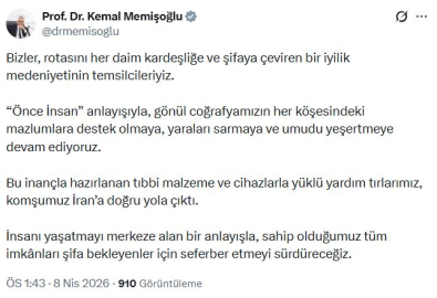 Bakan Memişoğlu: Tıbbi yardım yüklü TIR'larımız İran'a yola çıktı