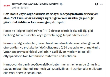 DMM: PTT sistemlerinde herhangi bir veri sızıntısı tespit edilmedi