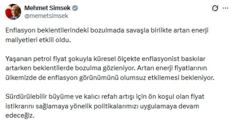 Bakan Şimşek: Fiyat istikrarını sağlamaya yönelik politikalarımıza devam edeceğiz