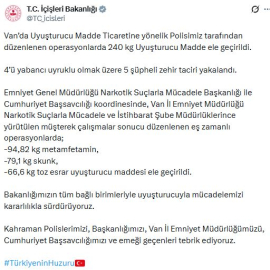Van'da 240 kilo uyuşturucu ele geçirildi; 5 gözaltı
