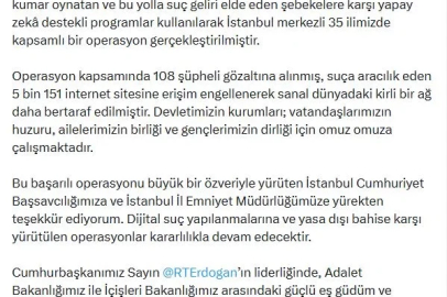 Bakan Gürlek: Dijital suç yapılanmalarına karşı yürütülen operasyonlar kararlılıkla devam edecek