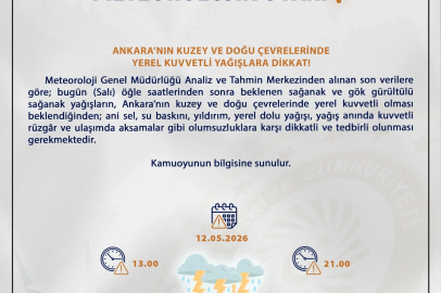 Ankara Valiliğinden 'gök gürültülü sağanak' uyarısı