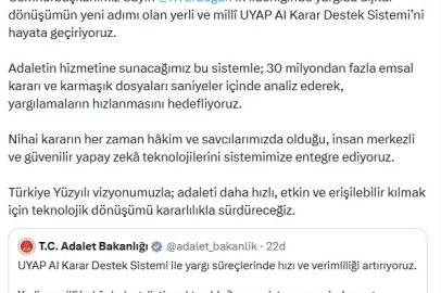 Bakan Gürlek: UYAP Al Karar Destek Sistemi'ni hayata geçiriyoruz