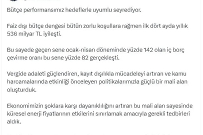 Bakan Şimşek: Bütçe performansımız hedeflerle uyumlu seyrediyor