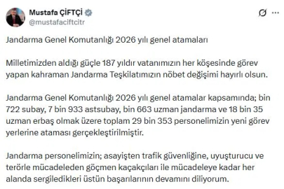 Jandarma Genel Komutanlığı'nda 29 bin 353 personel, yeni görev yerlerine atandı