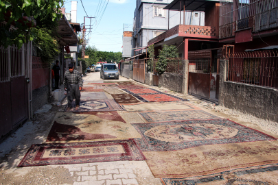 Adana'da 8 aydır asfaltlanmayan yola halı serip çözüm istediler