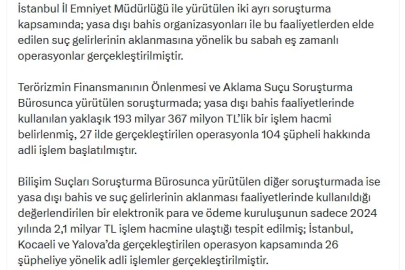 Yasa dışı bahis soruşturmalarında 130 şüpheli hakkında adli işlem