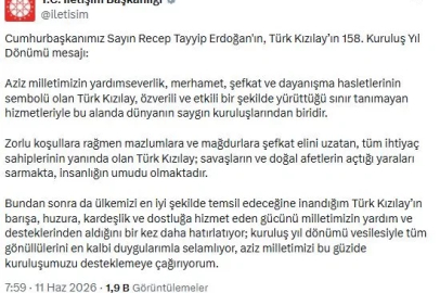 Cumhurbaşkanı Erdoğan'dan Türk Kızılay'ın 158'nci kuruluş yıl dönümü mesajı